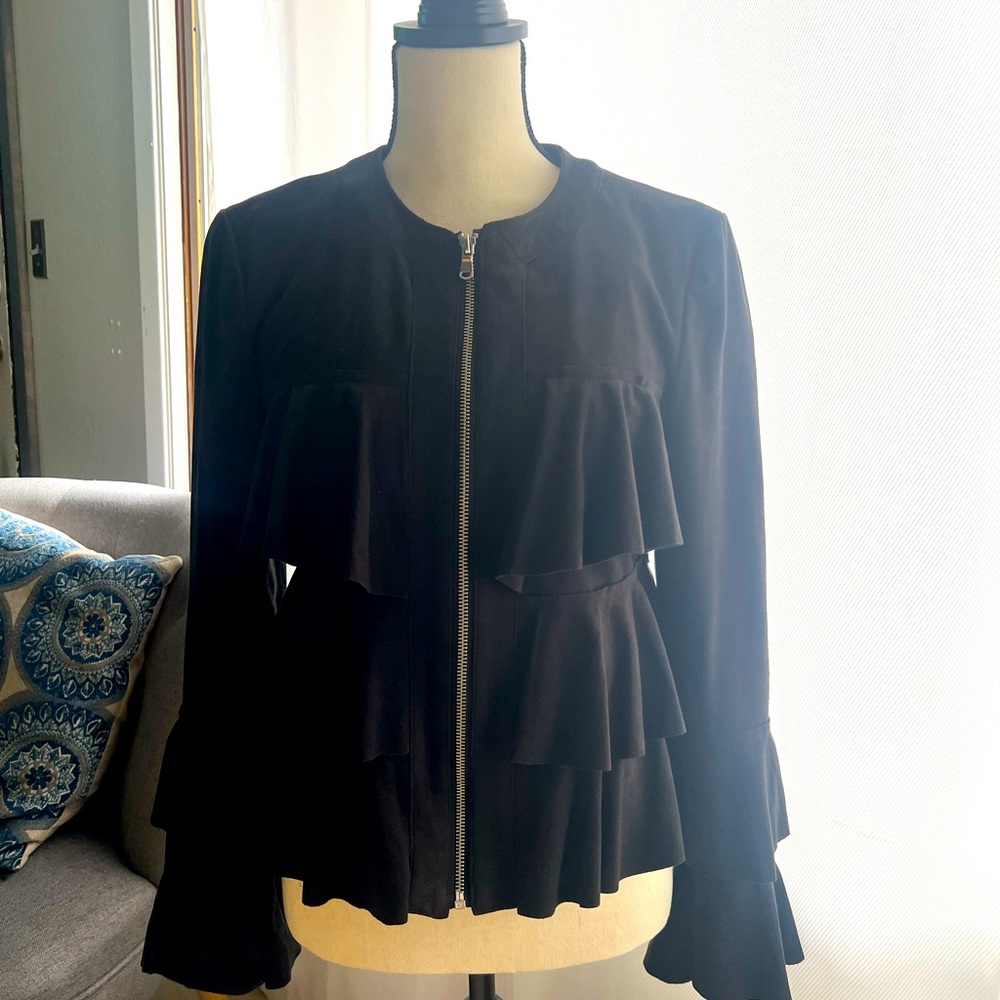 INC International Concepts Size S. Black 3 tired jackets. Feels like suede.